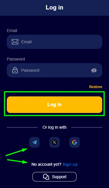 fast log in form